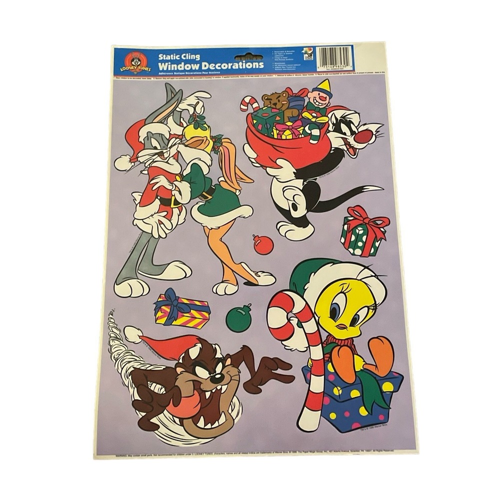 NOS 1998 LOONEY TUNES BUGS‎ BUNNY STATIC CLING WINDOW CHRISTMAS DECOR TAZ TWEETY